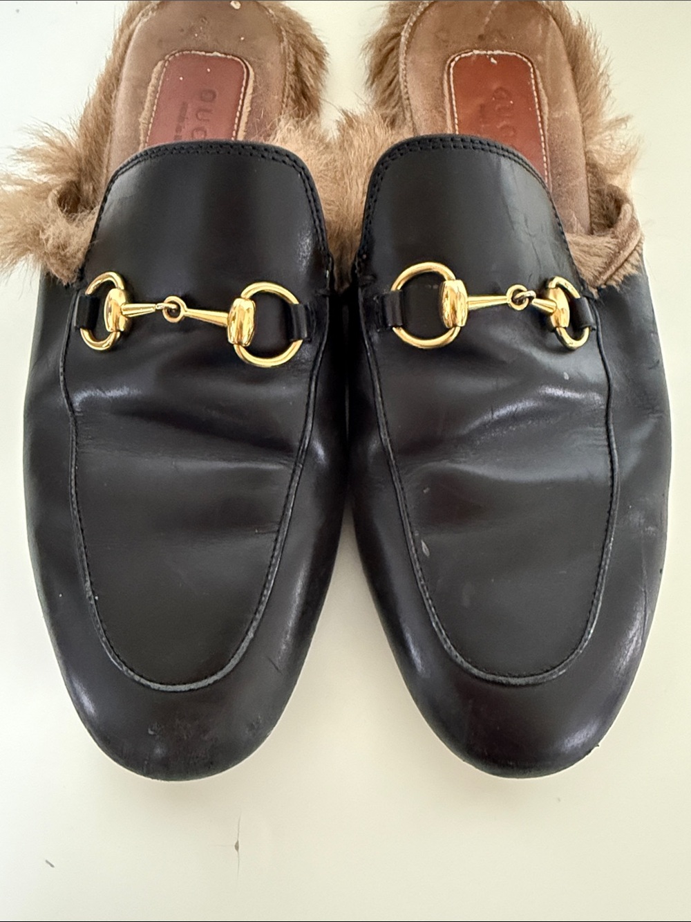Gucci Black Leather Fur-Lined Horsebit Slipper Mules Size 6 - Picture 3 of 13